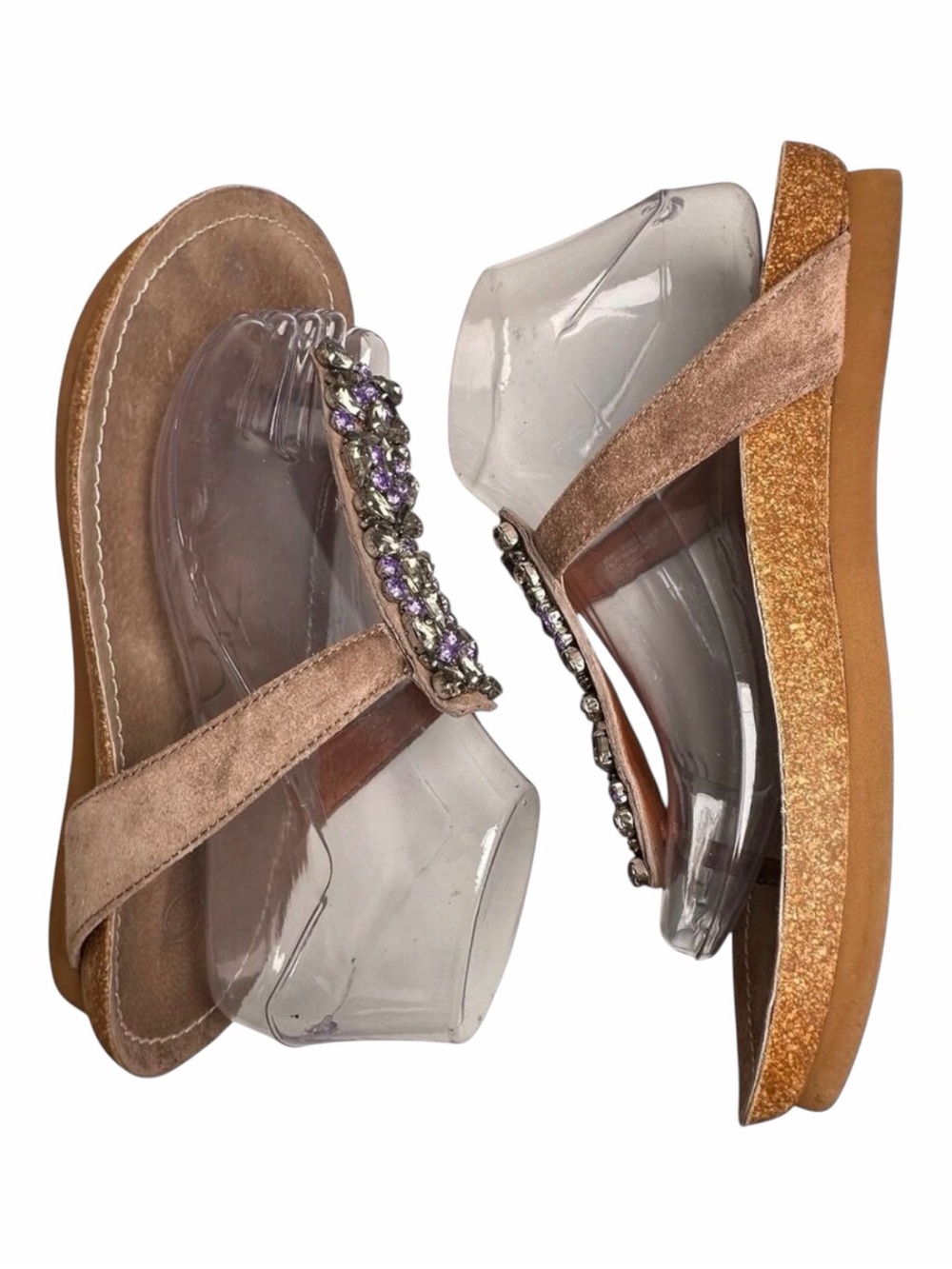 Apepazza Anthropologie Suede Gemstone Thong Sandals Tan Purple Size 8